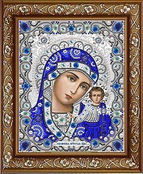 ЖК-5003 Пресвятая Богородица Казанская в хрустале и жемчуге 13,5х17