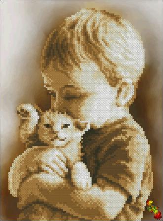 ЧК4-4303 Маленький мальчик с котёнком 21х28,5