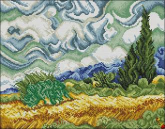 ПК3-3211 Винсент Ван Гог Пшеничное поле с кипарисами 30х49 полная зашивка