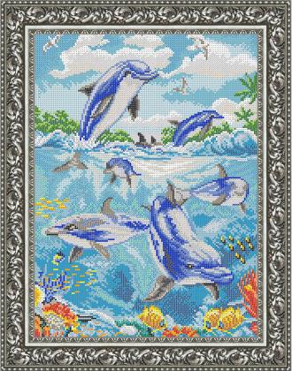КА3-315 Игривые дельфины 28х39,5 полная зашивка