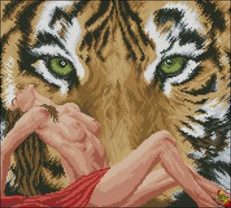 ПК3-3189 Девушка с тигром 39х39 полная зашивка